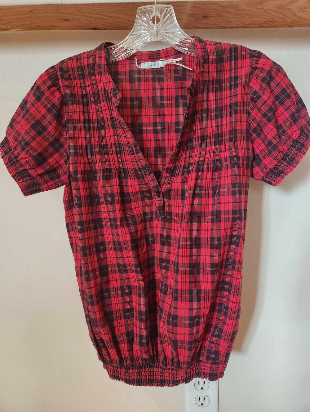 Urban Outfitters, Kimchi Blue Brand, Red & Black Plaid, Cotton Peasant Top